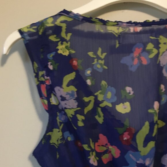 Garage Sheer Blue Floral Empress Waist Sleeveless Pastel Top - Picture 9 of 15